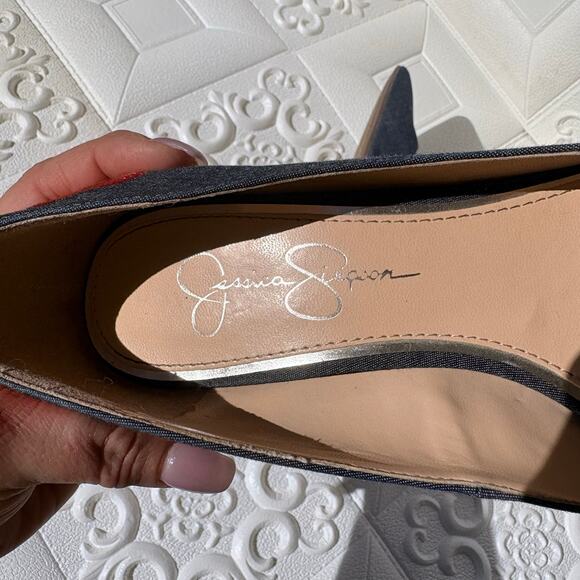 Jessica Simpson Boho Preppy Denim Floral Embroidered Chunky Heel Pumps size 7.5 - Picture 4 of 7
